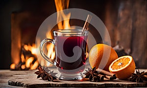 Steaming mug of aromatic mulled wine