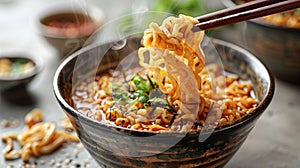 Steaming Ramen Bowl with Chopsticks