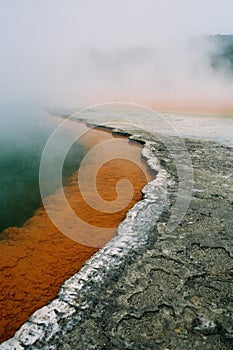 Steaming volcanic lake