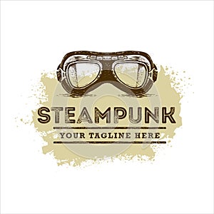 Steampunk Aviator Glasses Illustration. Vector Sign Design Element Concept With Grunge Background