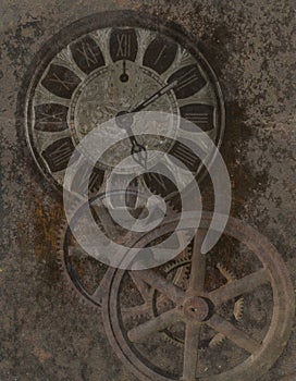 Steampunk Background, Clock, Gears, Technology