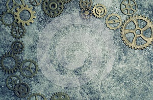Steampunk background with different sized cogs and gears.
