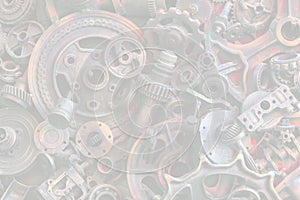 Steampunk background, machine and mechanical parts, large gears and chains from machines and tractors.