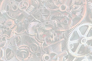 Steampunk background, machine parts, large gears and chains from machines and tractors.