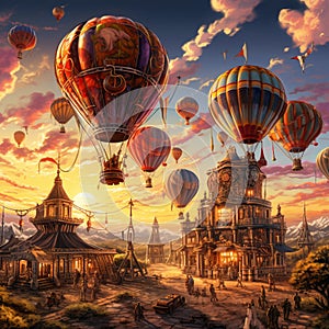 Steampunk Balloon Festival: A Mesmerizing Scene of Industrial Marvels and Victorian Elegance