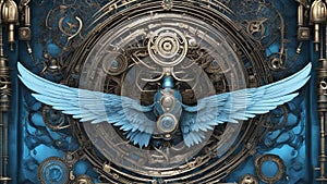_A steampunk blue medical science futuristic technology abstract background.