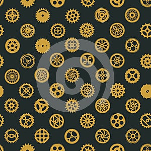 Steampunk brass gears seamless pattern design victorian era cogwheels texture vector on dark background