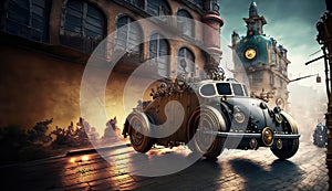 Steampunk Car, City Street, Technology