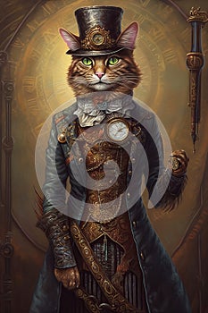 Steampunk Cat. AI generated Illustration