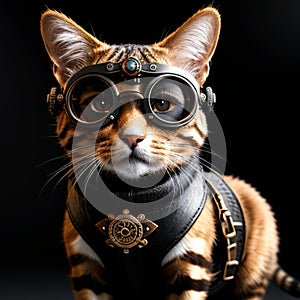 Steampunk Cat with goggles and leather ascot photo