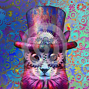 Steampunk Cat Psychedelic Art