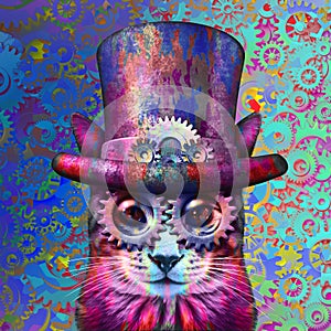 Steampunk Cat Psychedelic Art photo