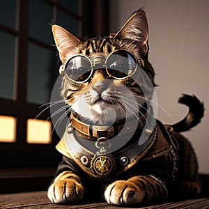 Steampunk Cat with sunglasses from the turn of the century photo