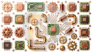 steampunk circuit board with copper gears