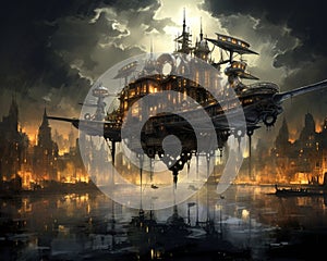 The steampunk city created eith.