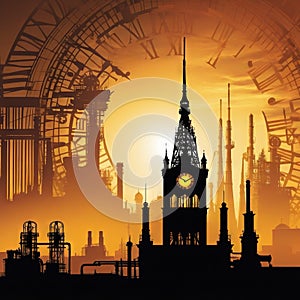 Steampunk city industrial cityscape background