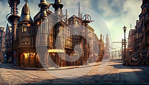 Steampunk City Street, Technology Background