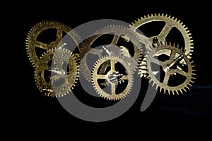 Steampunk Clock Cogs on Black Background