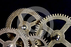 Steampunk Clock Cogs on Black Background