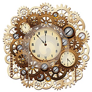 Steampunk Clock Gears Vintage Retro Mechanism Vector Graphic Art