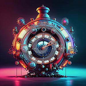 steampunk clock with neon lighting