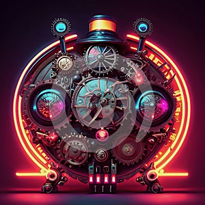 steampunk clock with neon lighting