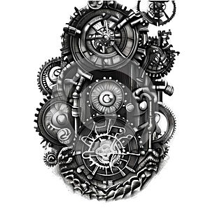 Steampunk clockwork universe. Generative AI.