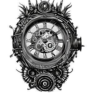 Steampunk clockwork universe. Generative AI.