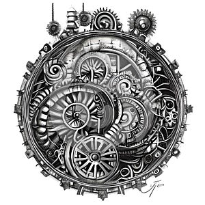 Steampunk clockwork universe. Generative AI.