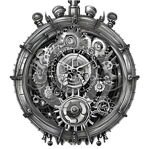 Steampunk clockwork universe. Generative AI.