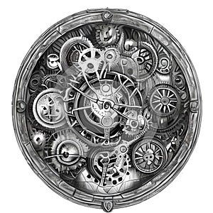 Steampunk clockwork universe. Generative AI.