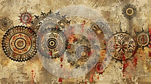 Steampunk Cogs and Mandalas on Vintage Background