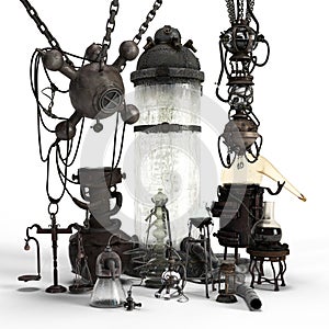 Steampunk equipment 3d rendering illustration