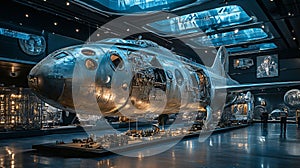 Steampunk exhibition with a detailed airship photo