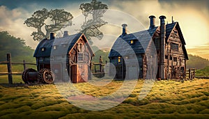 Steampunk Farm, Retro Technology Background