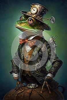 Steampunk Frog. AI generated Illustration