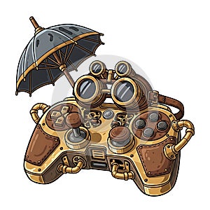 Steampunk Game Controller with Goggles and Umbrella