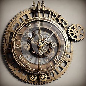 Steampunk gear clock, Generative AI Illustration