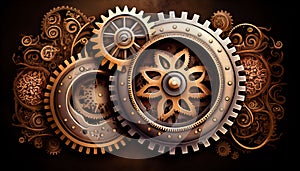 Steampunk gear wheels background. Generative AI