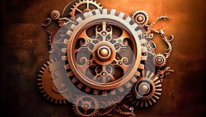 Steampunk gear wheels background. Generative AI