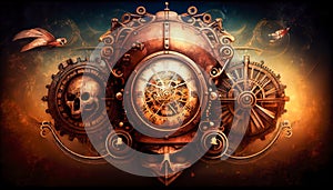 Steampunk gear wheels background. Generative AI