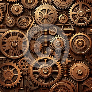 Steampunk Gears and Cogs background, design seamless pattern