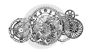 Steampunk Gears and Cogwheels Interlocking Industrial Elements, vector design Generative AI