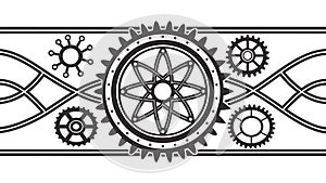 Steampunk Gears Mechanical Border Design, vector design Generative AI