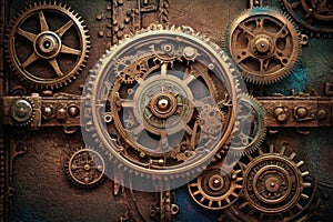 steampunk gears with vintage clock face