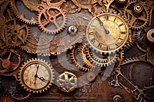 steampunk gears with vintage clock face