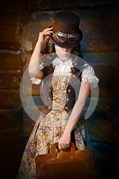 Steampunk Girl with Leather Portfolio Bag