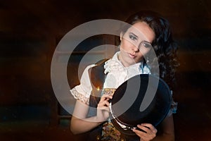 Steampunk Girl with Top Hat and Aviator Glasses