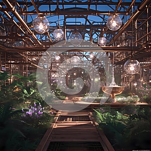 Steampunk Greenhouse Interior