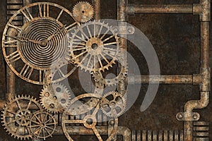 Steampunk grunge background, elements on rusty background